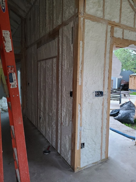 Walls with spray foam insulation for a newly built house
